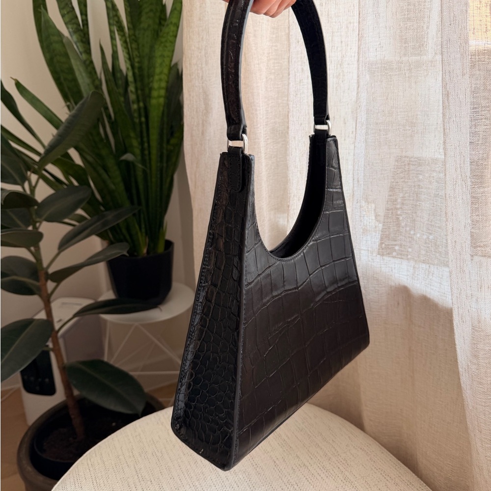 STAUD Rey Bag - Black Croc-Embossed Shoulder Bag - Picture 8 of 16